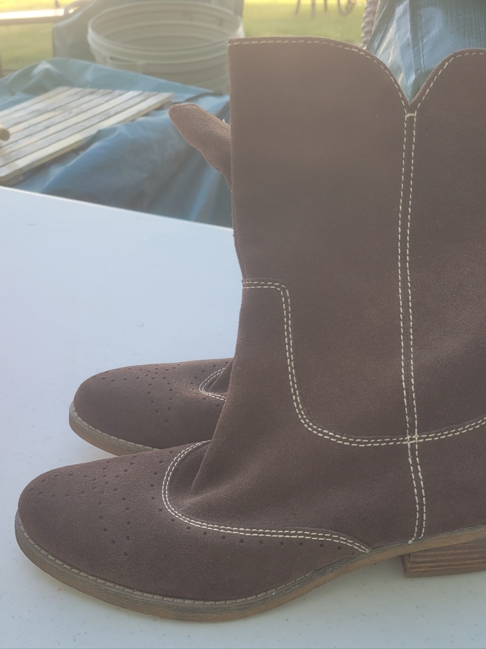 Brown  Suede Western Ankle Boots